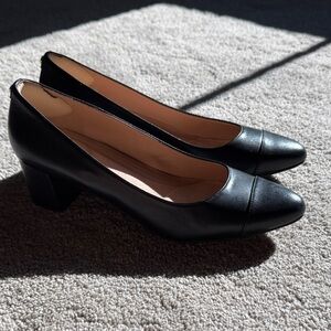Cole Haan Black Leather Block Heel Pumps